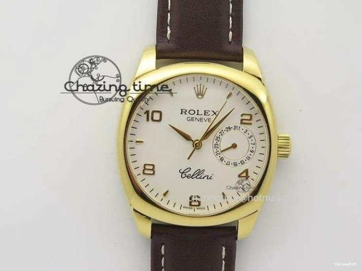 On YG A2824 Leather Brown Dial Date Cellini Strap Numeral White 0318